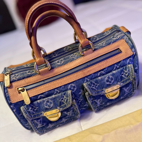 AUTHENTIC LOUIS VUITTON NEO SPEEDY DENIM HANDBAG - Picture 3 of 16